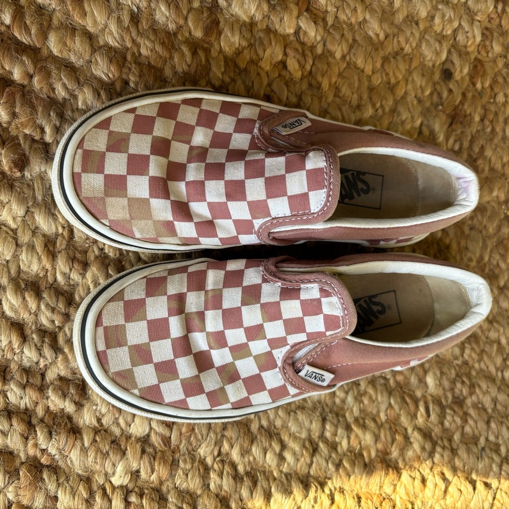 Vans Kids Checkered Slip-On Shoes - Pink and White Play condition